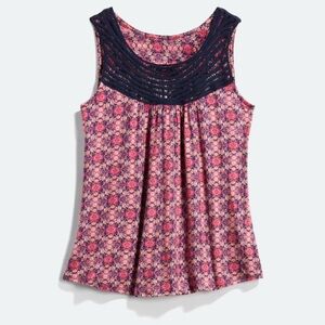 NWT Loveappella Mackinley Crochet Yoke Knot Top